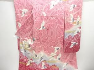アンティーク　波に群鶴模様刺繍振袖
